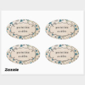 Sticker Ovale fleurs bleues blanches sur beige (Feuille)