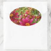 Sticker Ovale Fleurs de marguerite rose et jaune brillantes (Sac)