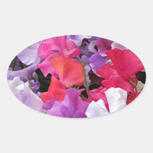 Sticker Ovale Fleurs de pois doux roses, violettes et blanches e (Devant)
