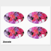 Sticker Ovale Fleurs de pois doux roses, violettes et blanches e (Feuille)