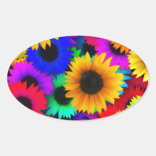 Sticker Ovale Fleurs de soleil Neon