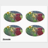 Sticker Ovale Fleurs et fleurs jaunes (Feuille)