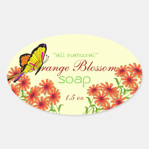 Sticker Ovale Fleurs et Papillon savon maison