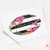 Sticker Ovale Fleurs florales tropicales Feuilles Blancs noirs (Enveloppe)