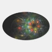 Sticker Ovale Fleurs imaginaires fractales douces et tendres (Devant)