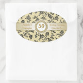 Sticker Ovale Fleurs noires Damas sur l'or Anniversaire Mariage (Sac)