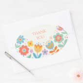 Sticker Ovale Fleurs Rétro Colorées Merci (Enveloppe)