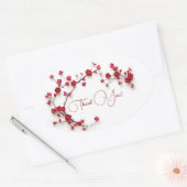 Sticker Ovale Fleurs rouges de cerisiers 3D Merci blanc (Enveloppe)