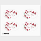 Sticker Ovale Fleurs rouges de cerisiers 3D Merci blanc (Feuille)