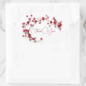 Sticker Ovale Fleurs rouges de cerisiers 3D Merci blanc (Sac)