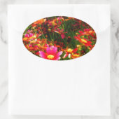 Sticker Ovale Fleurs sauvages rose et jaune pâle (Sac)