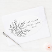 Sticker Ovale Flocon de neige Mariage hivernal Enregistrer la da (Enveloppe)