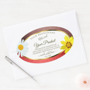 Sticker Ovale Floral Bourgogne Parties scintillant rouge Étiquet