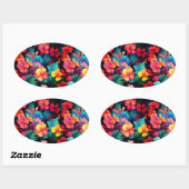 Sticker Ovale Floral Orange Fleurs Tropicales Avec Feuilles (Feuille)