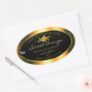 Sticker Ovale Floral Orange Parties scintillant Noir Produit Éti