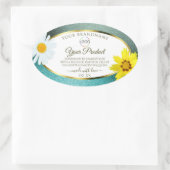 Sticker Ovale Floral Turquoise Bleu Parties scintillant Blanc Pr (Sac)