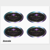 Sticker Ovale Floral Turquoise Parties scintillant violet noir É (Feuille)