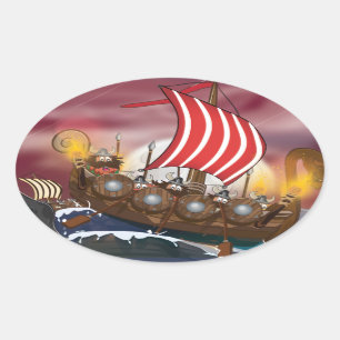 Sticker Ovale Flotte d'invasion de bateau de Viking