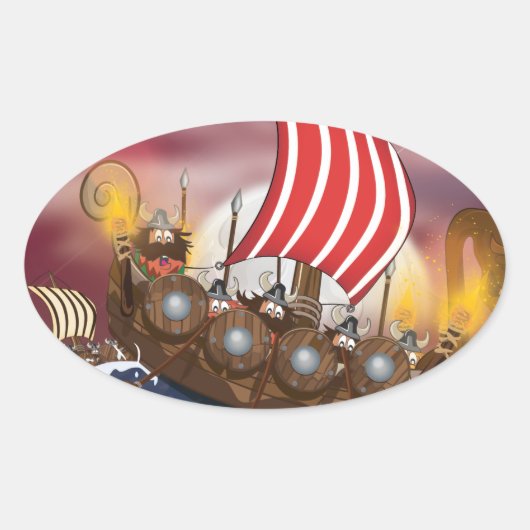 Sticker Ovale Flotte Viking Ship Invasion (Devant)