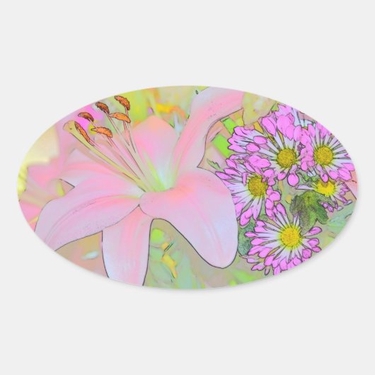 Sticker Ovale Flowers Colourful (Devant)