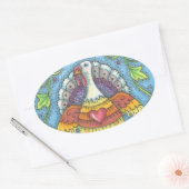 STICKER OVALE FOLK ART TURQUIE, GRAPHIQUE D'OISEAUX (Enveloppe)
