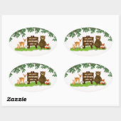 Sticker Ovale Forest Animals Rustic Woodland Kid's Birthday (Feuille)