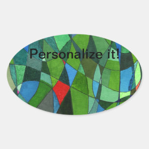 Sticker Ovale Formes courbes douces dans accents verts et rouges