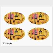 Sticker Ovale Formes géométriques roses et incisives Abstraites  (Feuille)