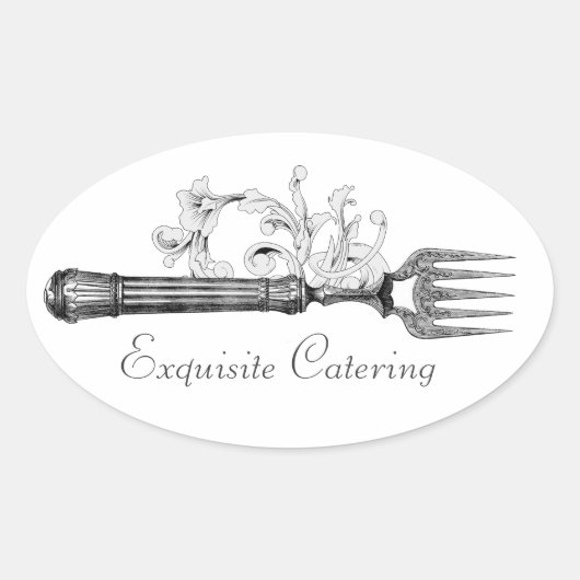 Sticker Ovale Fourche divine argentée Vintage GC (Devant)