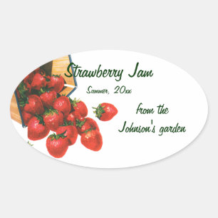 Sticker Ovale Fraises anciennes dans un panier, nourriture fruit