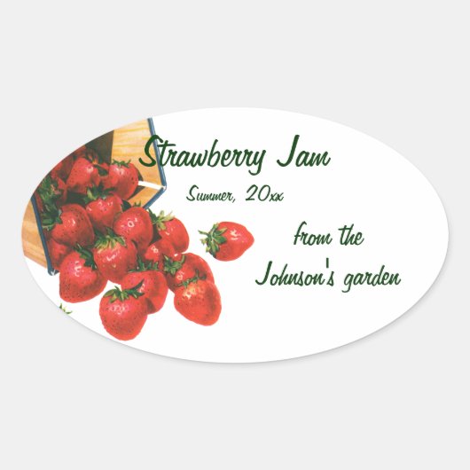 Sticker Ovale Fraises vintages en Panier, Fruits alimentaires (Devant)