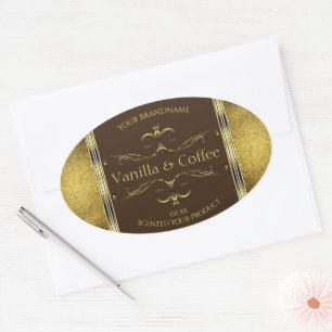 Sticker Ovale Frontières Brown foncé et Parties scintillant or É