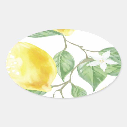 Sticker Ovale Fruit de citron jaune vert feuille textile (Devant)