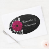Sticker Ovale Fuchsia Scroll Gerbera Daisy avec noir et blanc (Enveloppe)