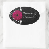 Sticker Ovale Fuchsia Scroll Gerbera Daisy avec noir et blanc (Sac)