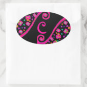 STICKER OVALE FUCHSIE ROSE NOIR DÉCO MONOGRAM ABSTRAIT (Sac)
