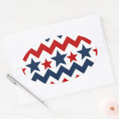 Sticker Ovale Fun Rouge Blanc Bleu Chevron Étoiles et rayures (Enveloppe)