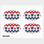 Sticker Ovale Fun Rouge Blanc Bleu Chevron Étoiles et rayures (Feuille)