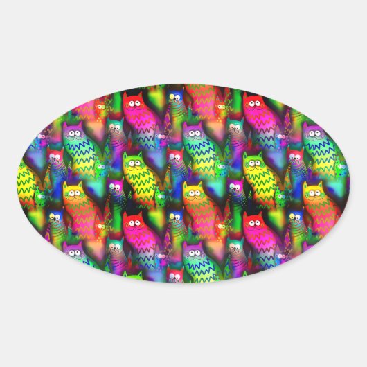 Sticker Ovale Funny Cats Motif-54578 (Devant)