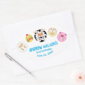 Sticker Ovale Funny Party Animals Playing Balls Rustic Farm (Enveloppe)