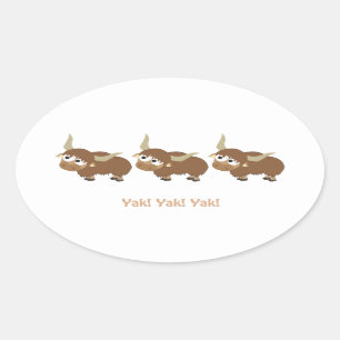 Sticker Ovale Funny Yak Yak Yak Pun mignon Caricature Yaks