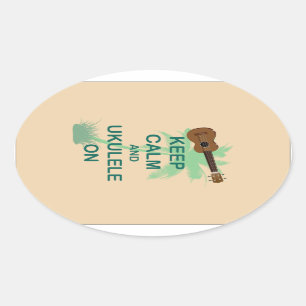 Sticker Ovale Gardez le calme et l'ukulélé sur la copie unique