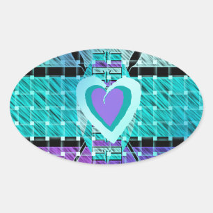 Sticker Ovale Gardez-le simple : Cyan Heart & Clarity Art Motif