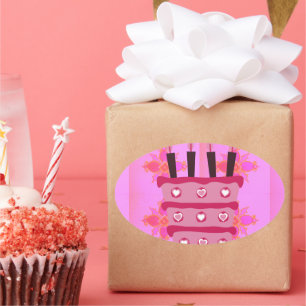 Sticker Ovale Gâteau d'anniversaire floral pour elle / Filles Ar
