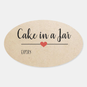 Sticker Ovale Gâteau dans un script Jar kraft personnalisé