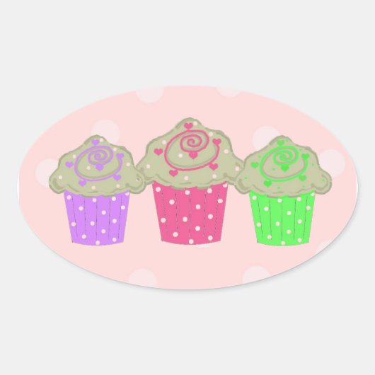 Sticker Ovale Gâteaux Cupcakes en gomme (Devant)