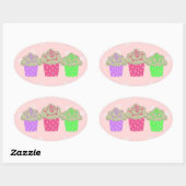 Sticker Ovale Gâteaux Cupcakes en gomme (Feuille)