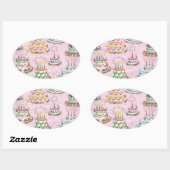 Sticker Ovale Gâteaux d'anniversaire vintages (Feuille)