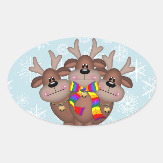 Sticker Ovale Gay pride Whimsical Christmas Reindeer (Devant)