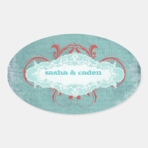 Sticker Ovale GC   Rouge turquoise "vieilli"